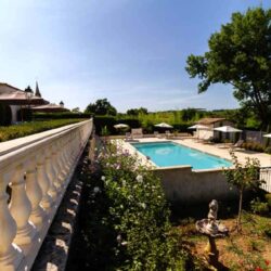 Piscine extérieure avec vue sur le jardin et les vignes de Pessac Léognan